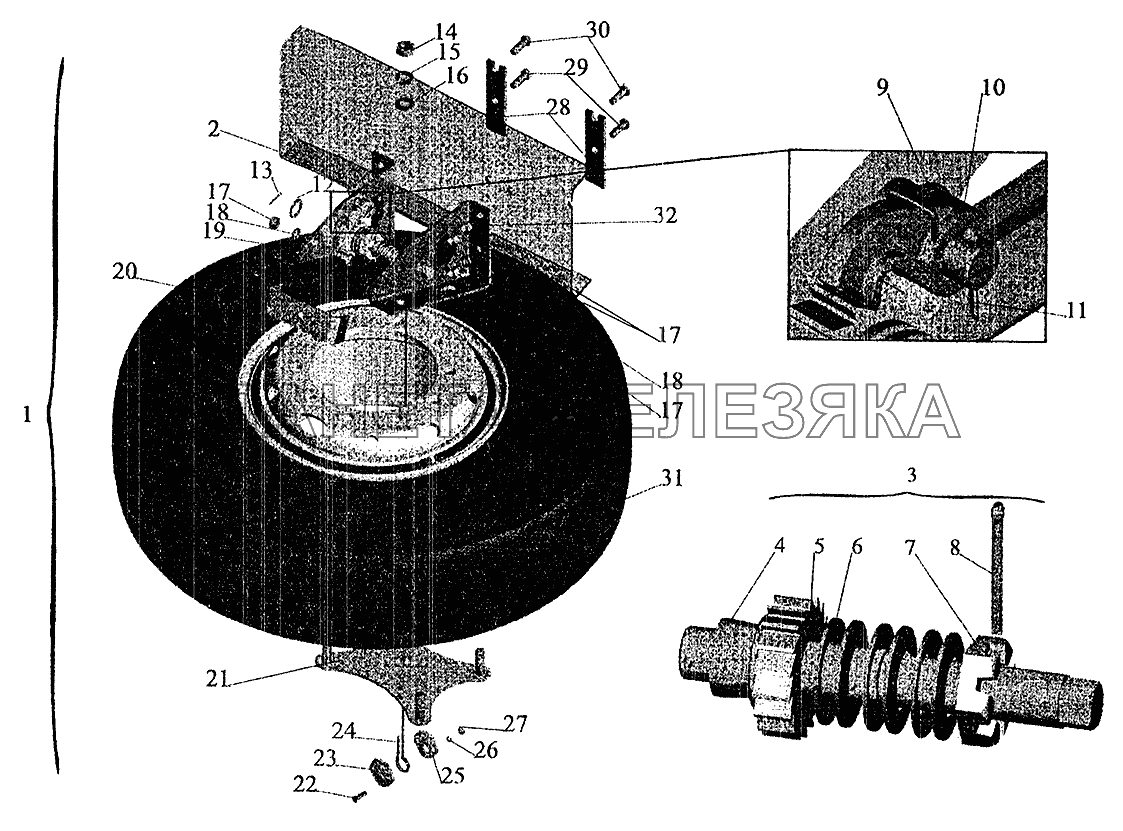 Установка запасного колеса 63035-3100001-10 МАЗ-6303 (2005)